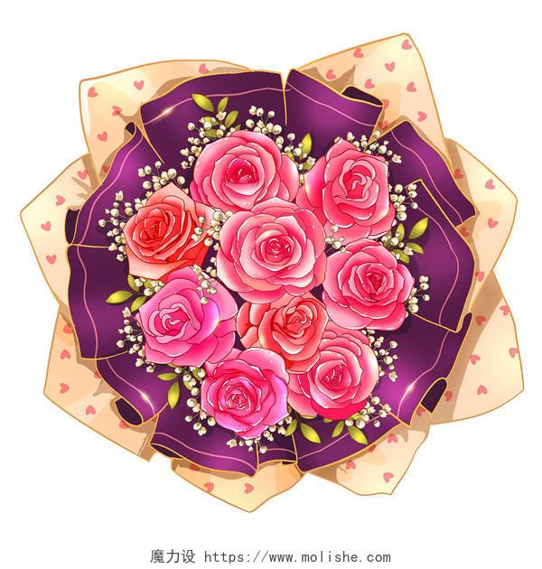情人节情侣三八妇女节生日礼物鲜花花束PNG素材插画